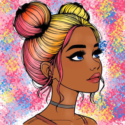 realistic girl with buns on the top of her head