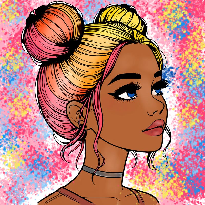 realistic girl with buns on the top of her head