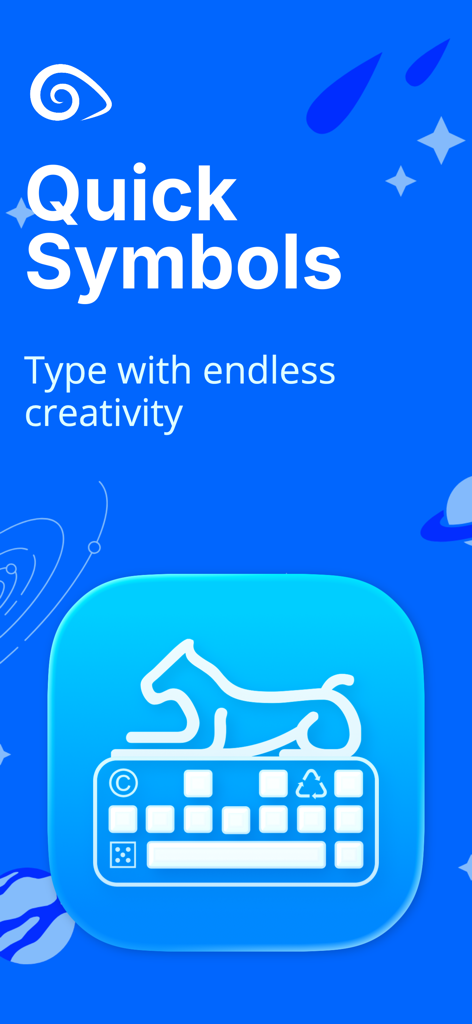 Uniboard app screen displaying Quick Symbols text and a creative keyboard icon featuring an Egyptian cat symbol
