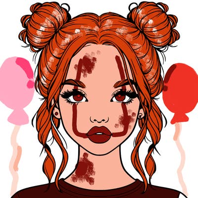 realistic girl with two buns in hair and lips