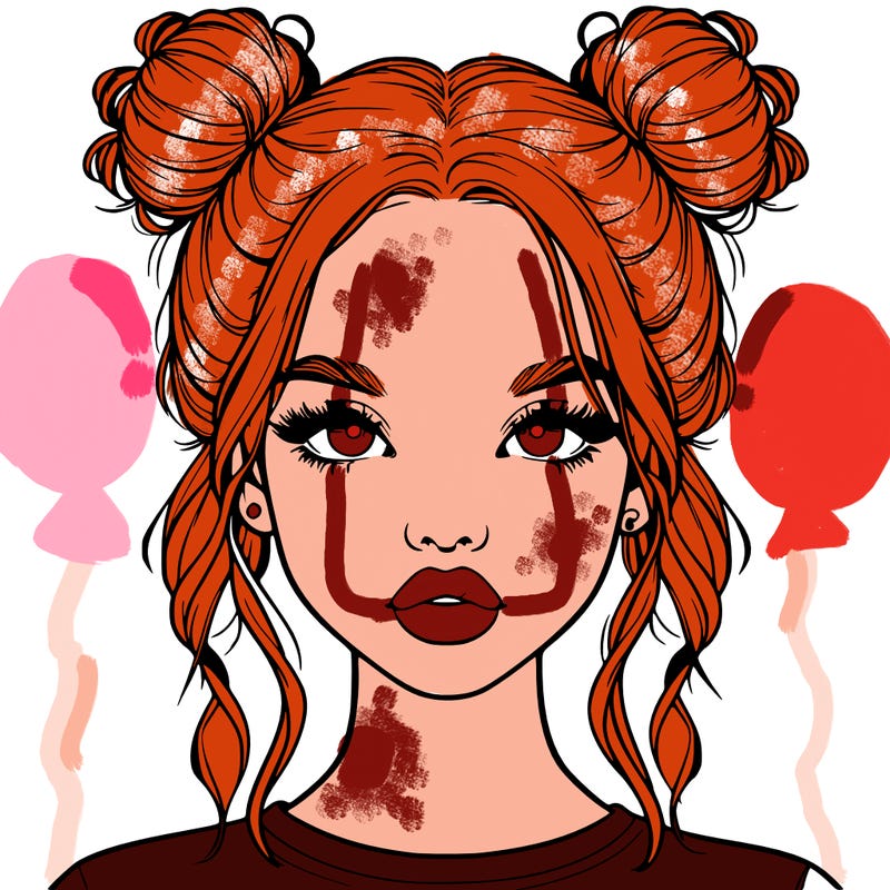 realistic girl with two buns in hair and lips