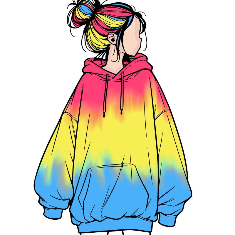 realistic girl with a oversized sweatshirt on and a bun