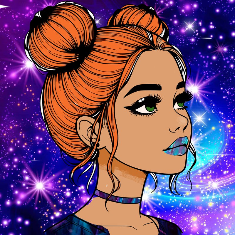 realistic girl with buns on the top of her head