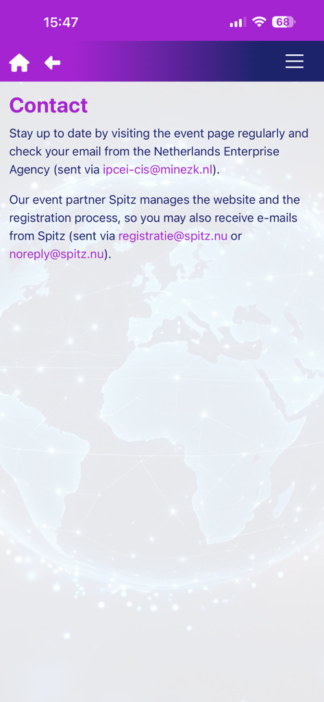 8ra/IPCEI CIS - Pagina delle informazioni di contatto per l'8ra IPCEI CIS Annual Summit 2026 che mostra gli indirizzi email degli organizzatori e dei partner