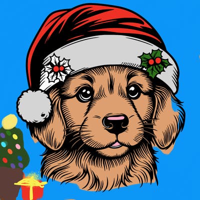 realistic dog wearing a santa hat