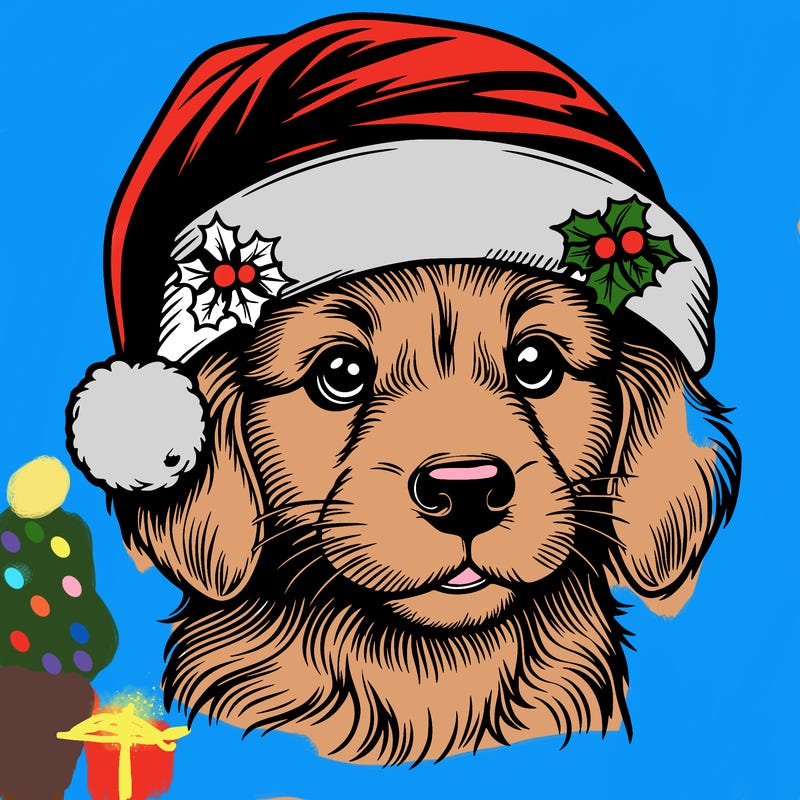 realistic dog wearing a santa hat
