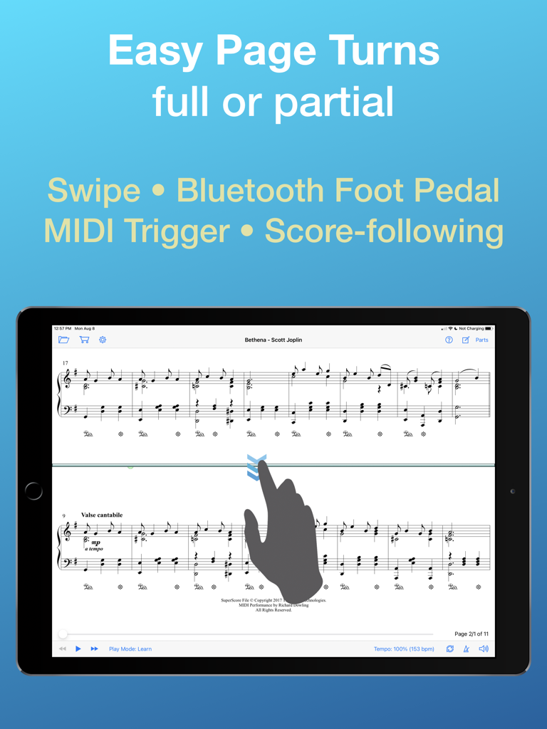 SuperScore Music - iPad showing easy page turning features for digital sheet music in the SuperScore Music app