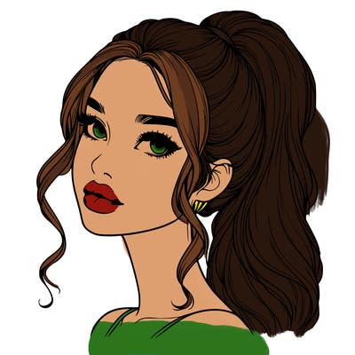 realistic girl with a ponytail on her hair and lips