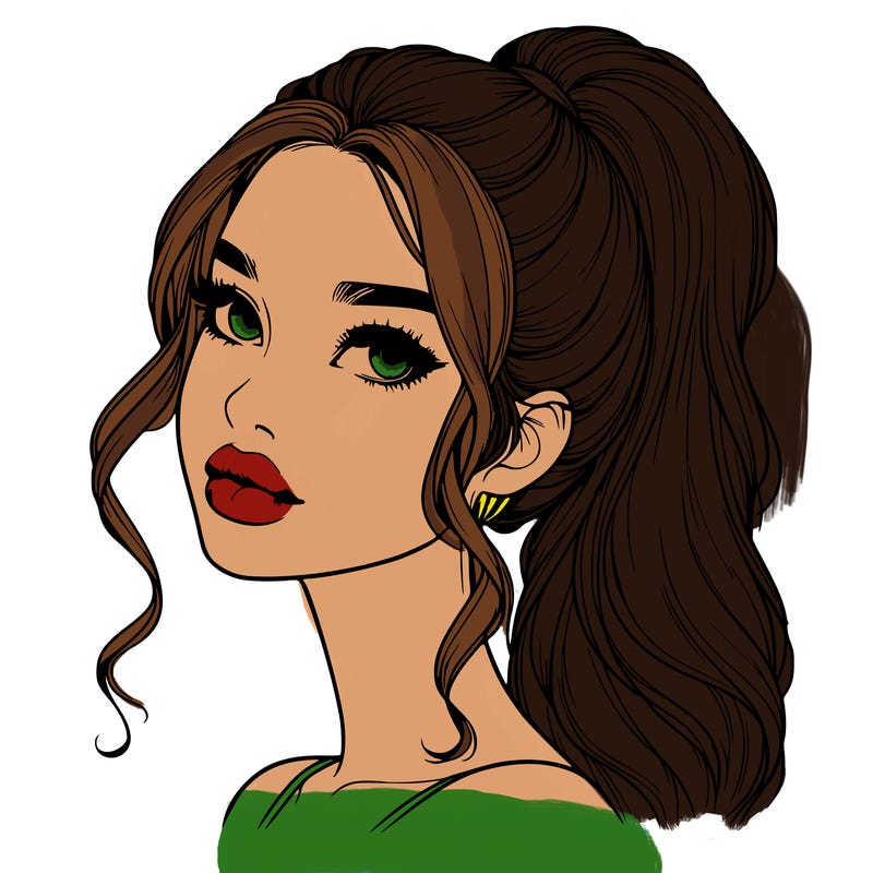 realistic girl with a ponytail on her hair and lips