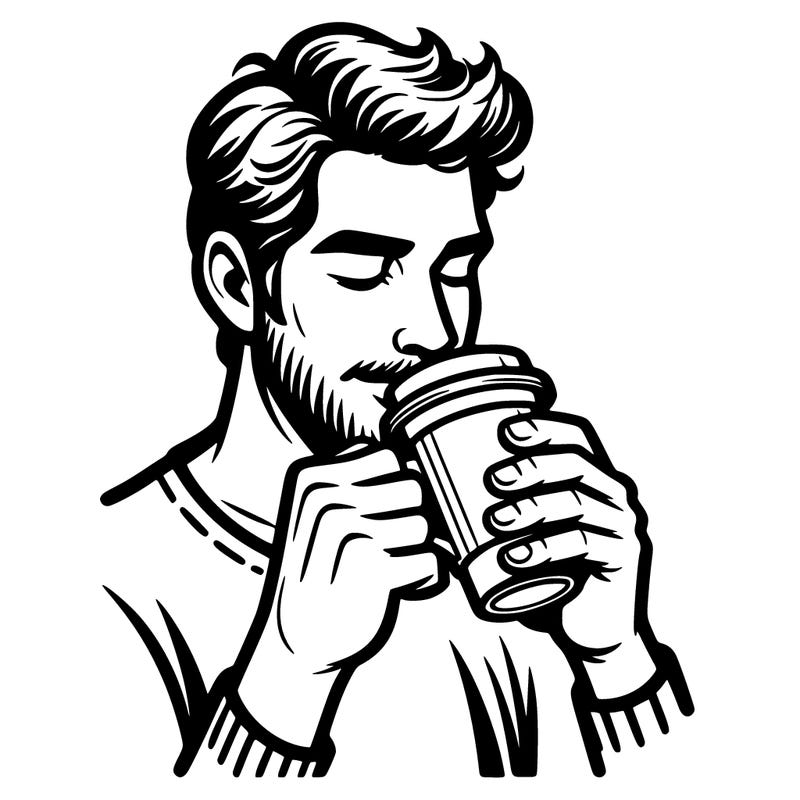 a man drinks coffee