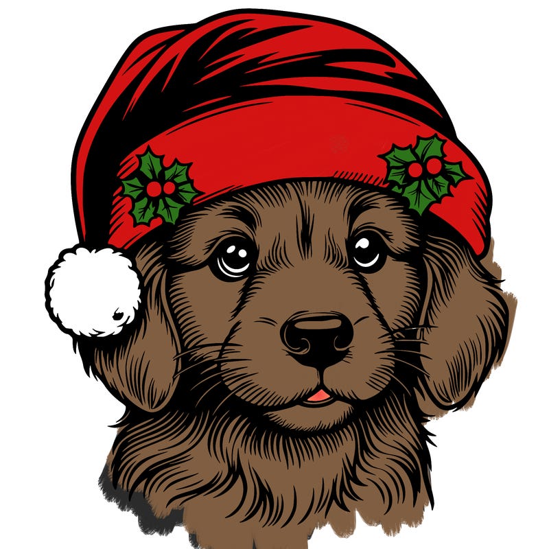 realistic dog wearing a santa hat