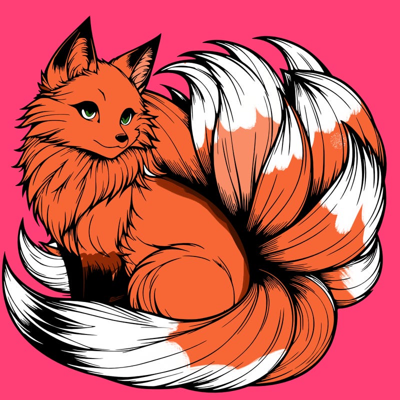 realistic detailed 9 tailed anime fox