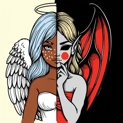 realistic angel half demon