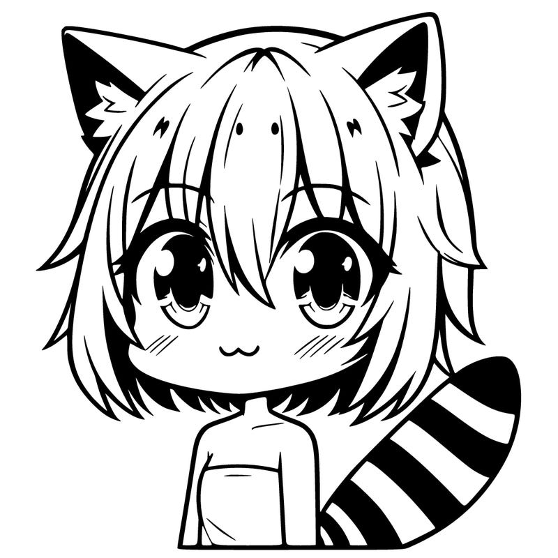anime girl with raccoon ears and tail