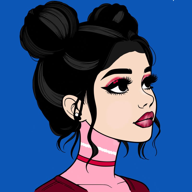 realistic girl with buns on the top of her head