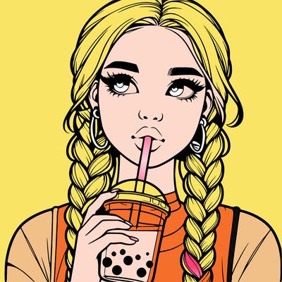 realistic girl with braided hair drinking boba