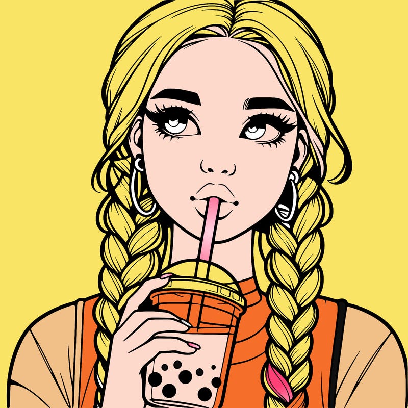 realistic girl with braided hair drinking boba