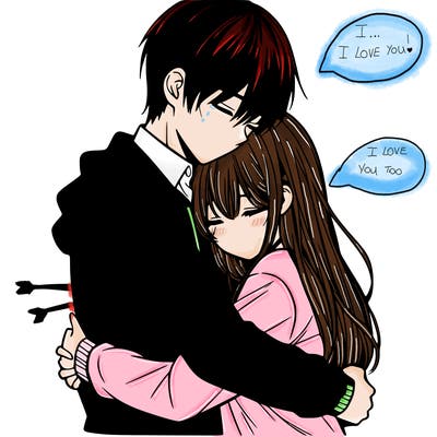 a manga couple hugging