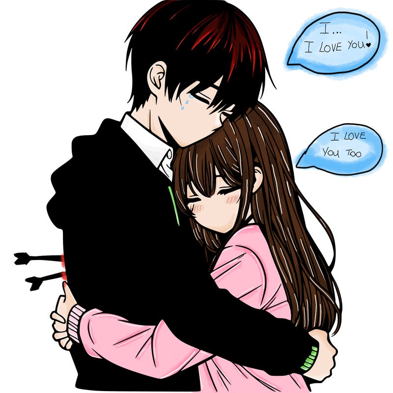 a manga couple hugging