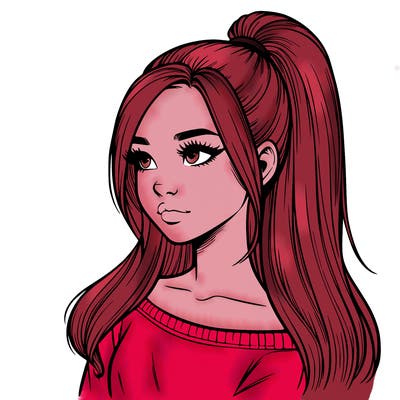 realistic girl with a high ponytail