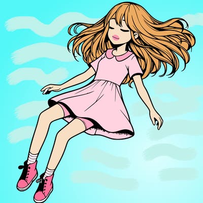 realistic girl floating