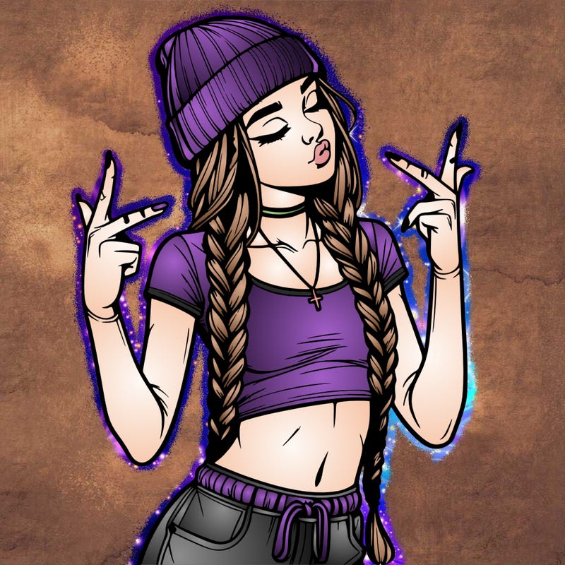 realistic teenage girl with braids and a beanie and crop top doing 🫶🏼