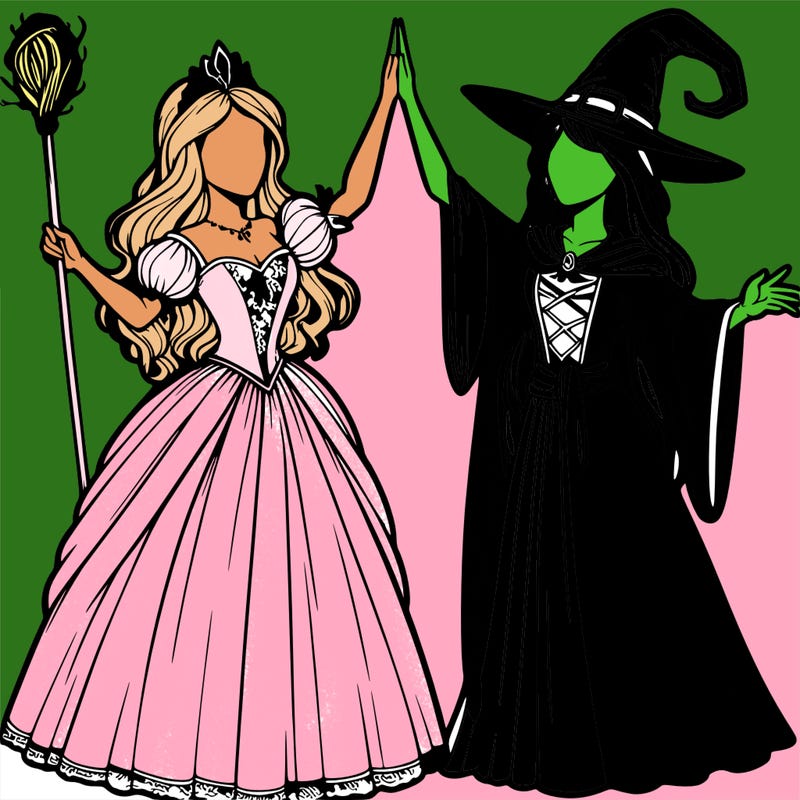 detailed realistic split of a princess and a witch