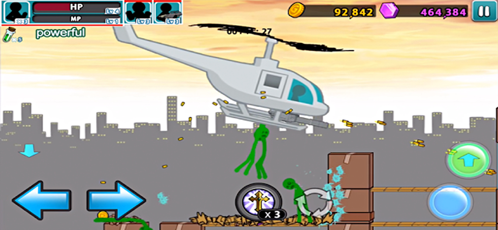 Anger of Stick 5 : zombie - Stickman-Charakter greift Feinde mit einem Hubschrauber im Anger of Stick 5 Zombie Gameplay an