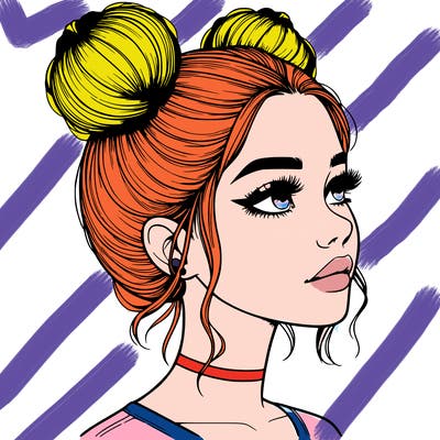 realistic girl with buns on the top of her head