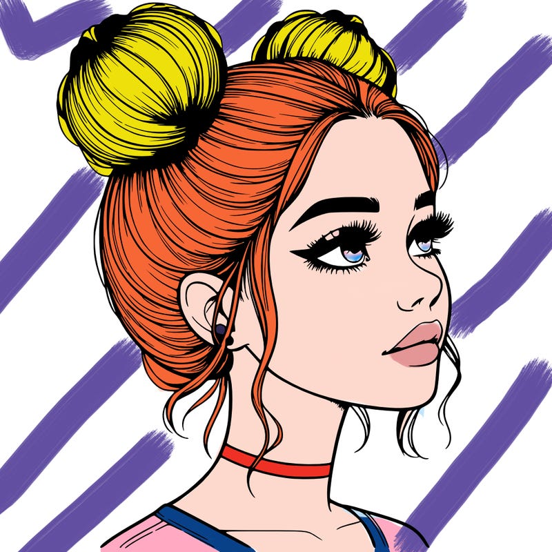 realistic girl with buns on the top of her head