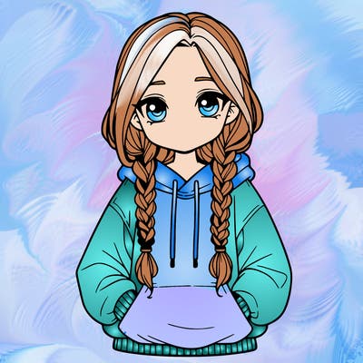 a realistic girl with a oversized hoodie and she has braids