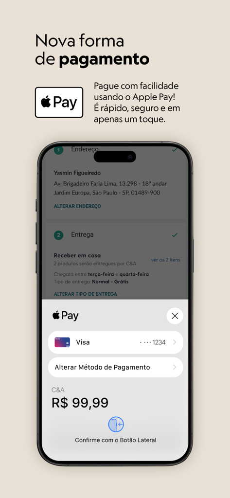 Schermata di pagamento dell'app di moda C&A che mostra l'integrazione di Apple Pay per pagamenti sicuri e veloci