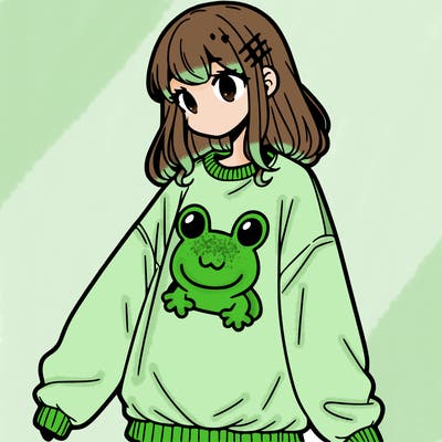 girl wearing frogging sweatshirt