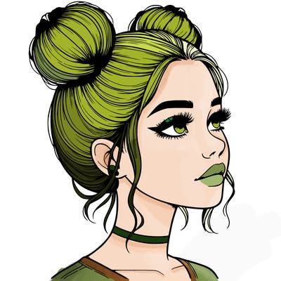 realistic girl with buns on the top of her head