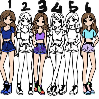 a group of girls wearing crop tops and shorts