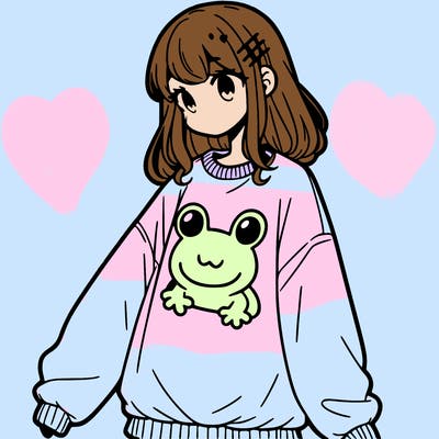 girl wearing frogging sweatshirt