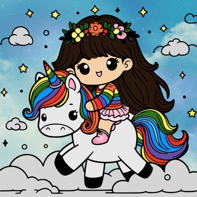 cute girl riding unicorn