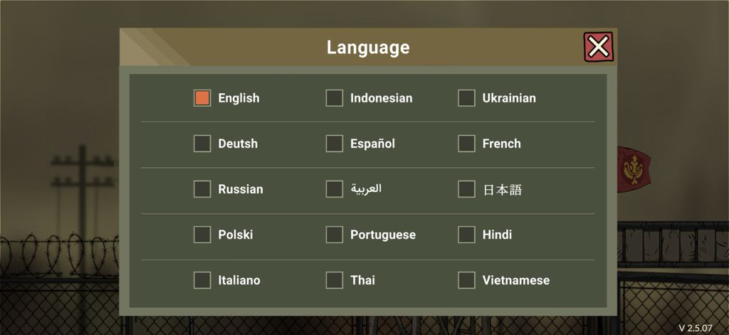 Black Border 2 Lite - Menú de selección de idioma en Black Border 2 Lite que muestra varias opciones de idiomas internacionales