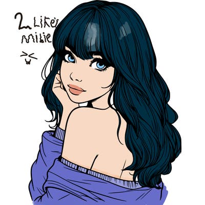 realistic girl with bangs looking over her shoulder