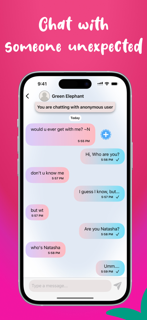 다채로운 말풍선과 익명 대화가 표시되는 Brizz 앱 비공개 채팅 인터페이스를 보여주는 스마트폰 화면