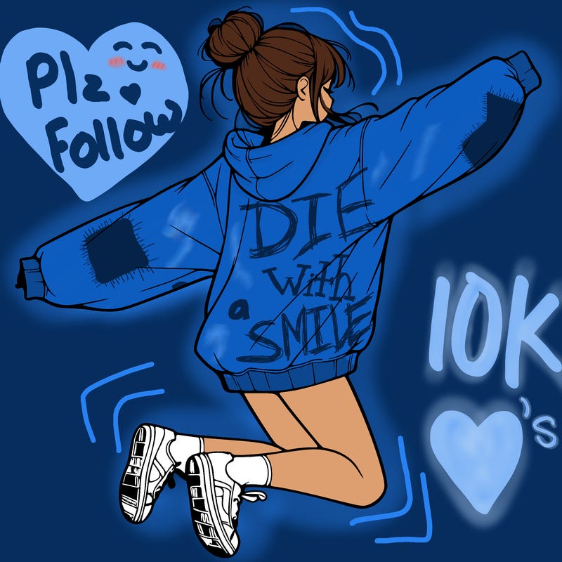 realistic girl jumping with a bun and oversized sweatshirt