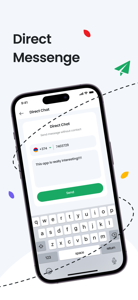 Dual App - WA Web Cloner - Eine mobile Oberfläche für die Dual App, die die Direktchat-Funktion zum Senden von Nachrichten an Telefonnummern ohne Speichern als Kontakte zeigt.