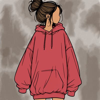 realistic girl with a oversized sweatshirt on and a bun