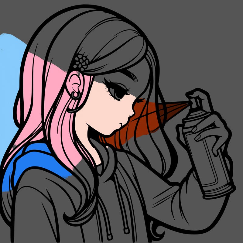 a realistic girl spray painting
