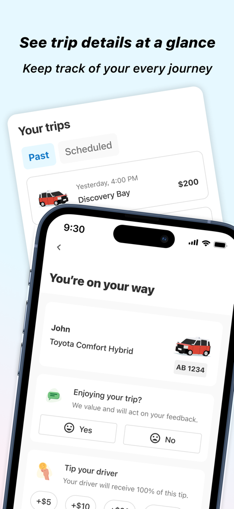 DASH: HK's Main Taxi App - Screenshot of the DASH taxi app showing trip details and driver feedback options