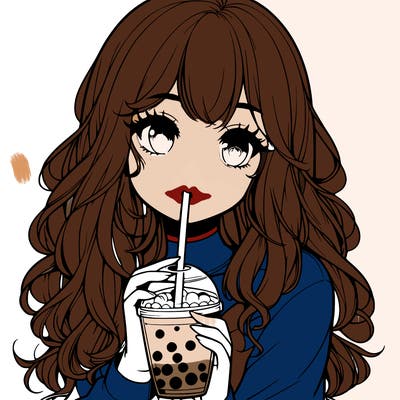 realistic girl drink a boba