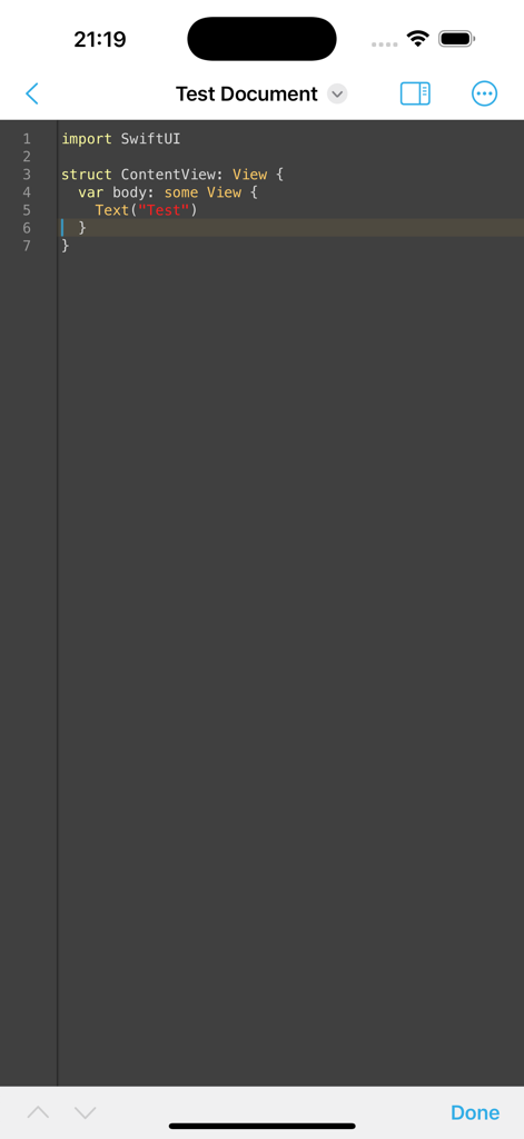 QuickCode: Code Editor - Swift code snippet displayed in the QuickCode editor using a dark theme on an iPhone interface.