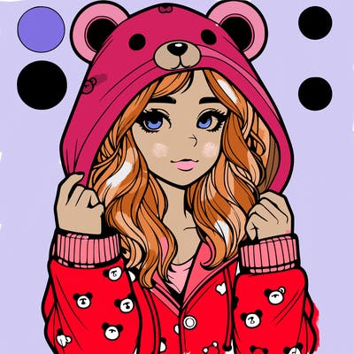 realistic girl in a animal pjs hoodie
