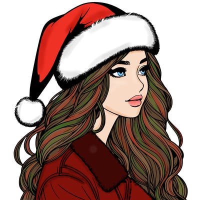realistic girl in santa hat