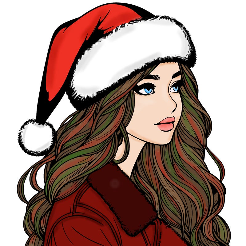 realistic girl in santa hat